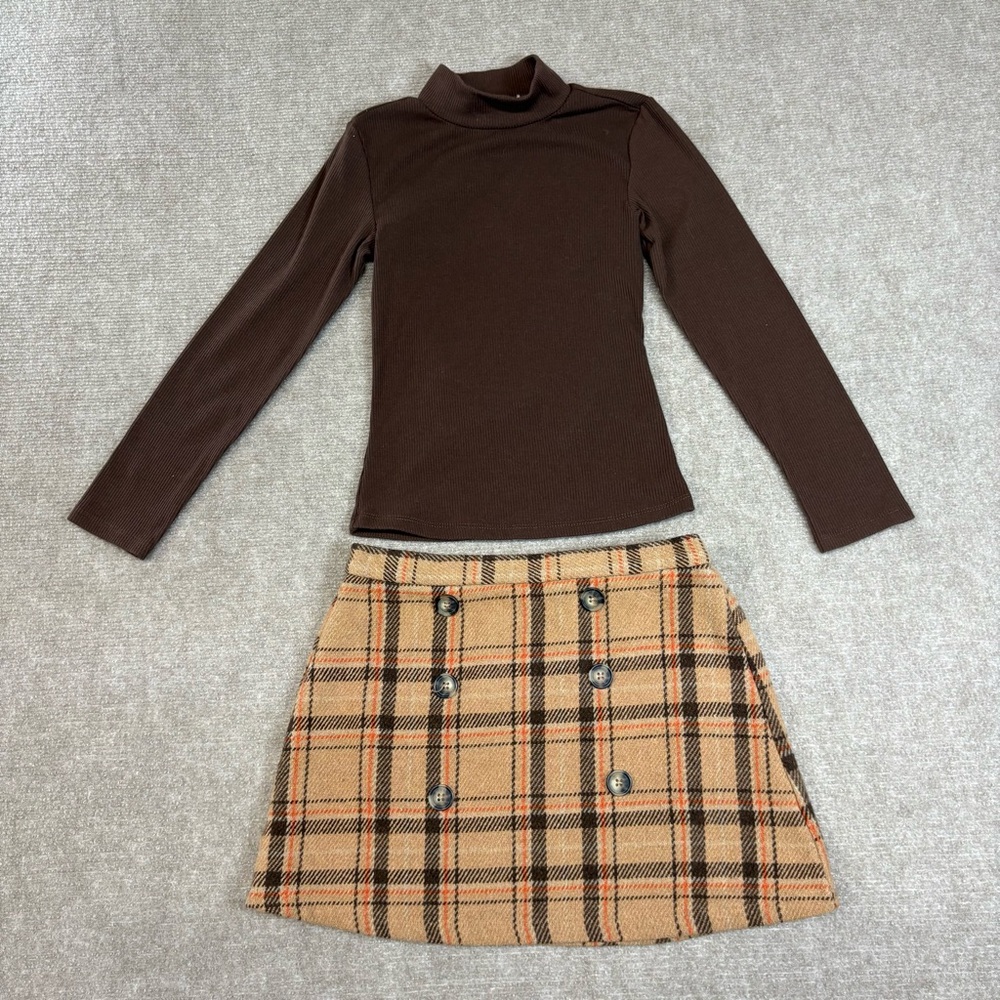 btween Plaid Skater Skirt - Tan and Black